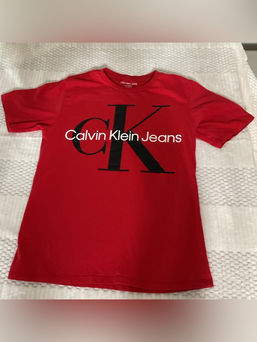 Calvin Klein Jeans Kids Red Tee with Black CK Logo 10/12